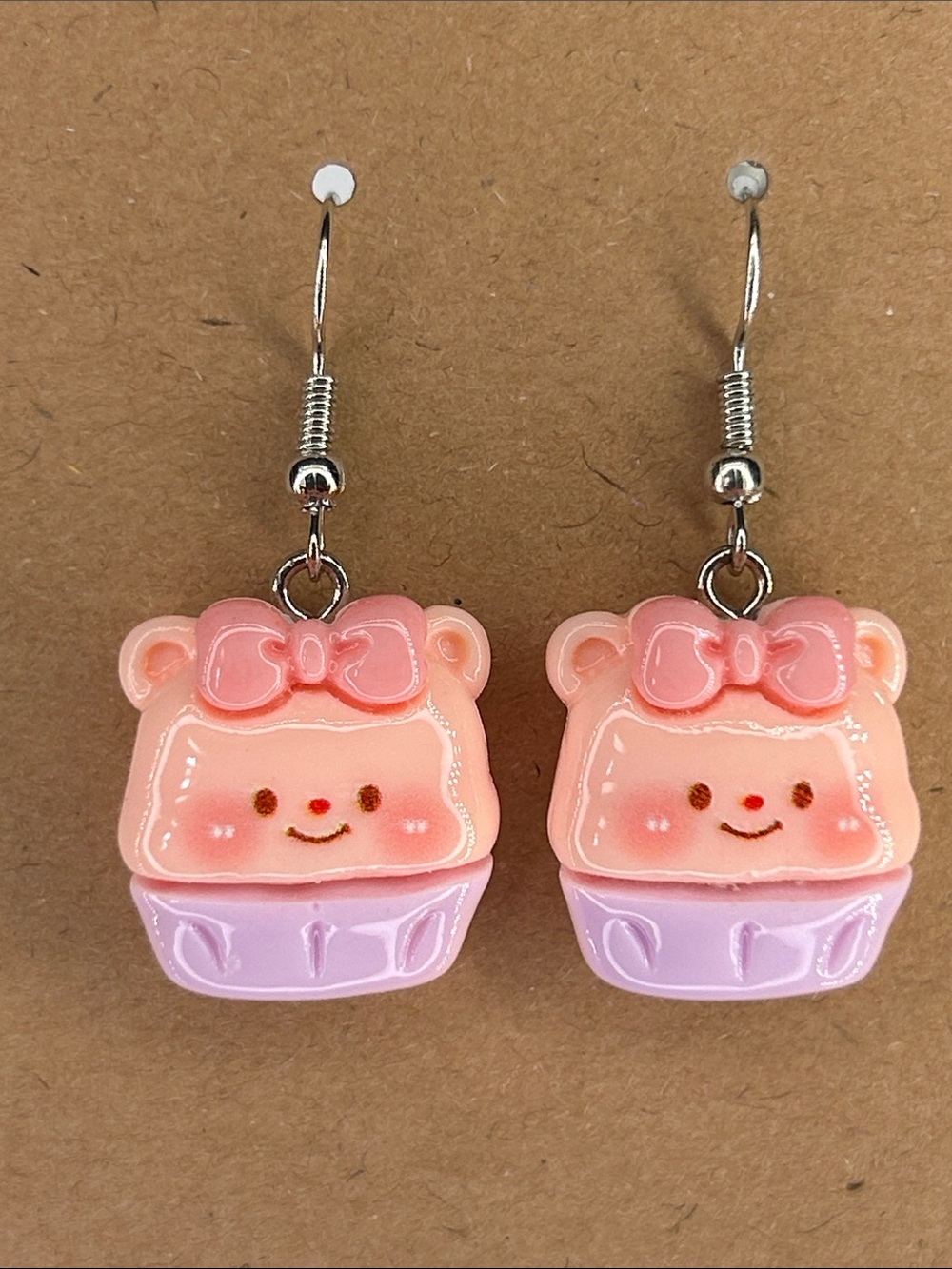 Cute Pink and Purple Cupcake Bear Dangle Earrings Fashion Jewelry